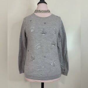 Talbots 100% merino wool Gray Embellished Women's Sweater in size medium